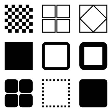 Kare Düz Simge Seti Beyaz Arkaplanda İzole Edildi