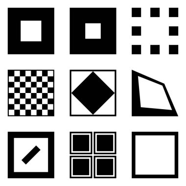 Kare Düz Simge Seti Beyaz Arkaplanda İzole Edildi