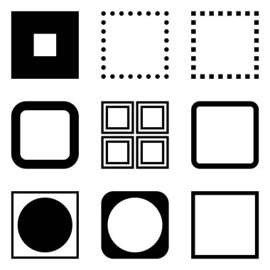 Kare Düz Simge Seti Beyaz Arkaplanda İzole Edildi