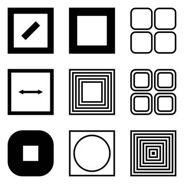 Kare Düz Simge Seti Beyaz Arkaplanda İzole Edildi