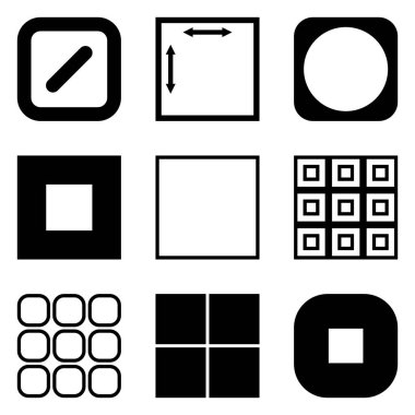 Kare Düz Simge Seti Beyaz Arkaplanda İzole Edildi