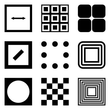 Kare Düz Simge Seti Beyaz Arkaplanda İzole Edildi