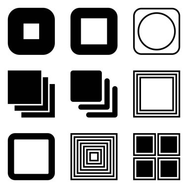 Kare Düz Simge Seti Beyaz Arkaplanda İzole Edildi