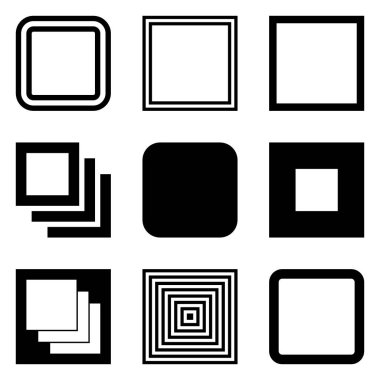 Kare Düz Simge Seti Beyaz Arkaplanda İzole Edildi