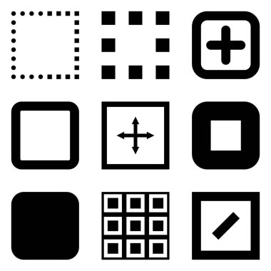 Kare Düz Simge Seti Beyaz Arkaplanda İzole Edildi