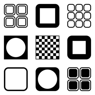 Kare Düz Simge Seti Beyaz Arkaplanda İzole Edildi