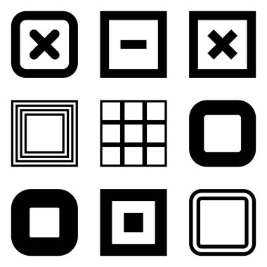 Kare Düz Simge Seti Beyaz Arkaplanda İzole Edildi
