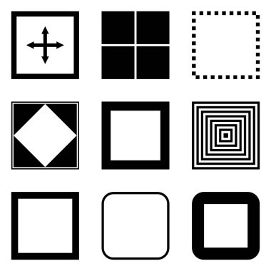 Kare Düz Simge Seti Beyaz Arkaplanda İzole Edildi