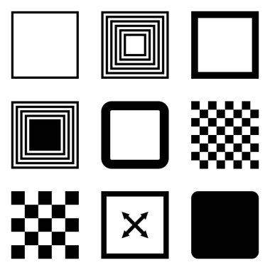 Kare Düz Simge Seti Beyaz Arkaplanda İzole Edildi