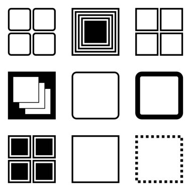 Kare Düz Simge Seti Beyaz Arkaplanda İzole Edildi