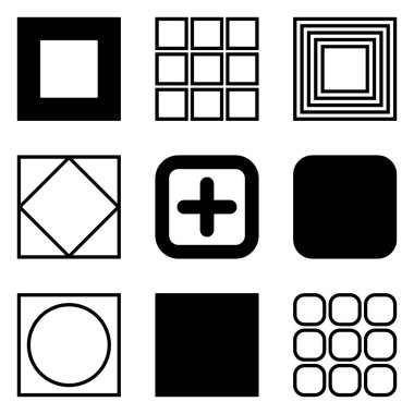 Kare Düz Simge Seti Beyaz Arkaplanda İzole Edildi