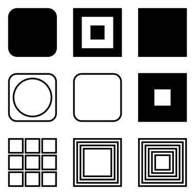 Kare Düz Simge Seti Beyaz Arkaplanda İzole Edildi