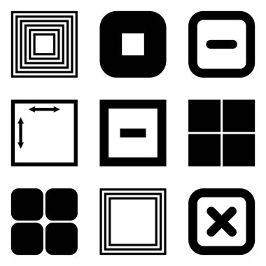 Kare Düz Simge Seti Beyaz Arkaplanda İzole Edildi