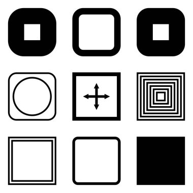 Kare Düz Simge Seti Beyaz Arkaplanda İzole Edildi