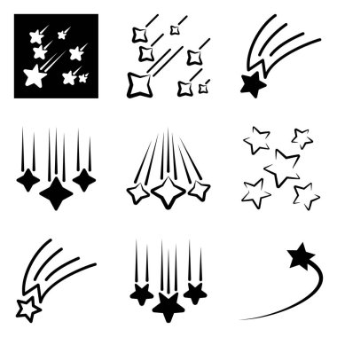 Yıldız Şelalesi Düz Simge Seti Beyaz Arkaplanda İzole Edildi