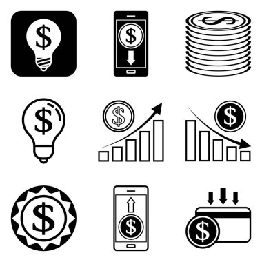 Dolar Düz Simgesi Seti Beyaz Arkaplanda İzole Edildi