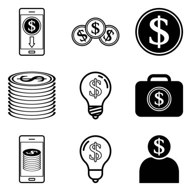 Dolar Düz Simgesi Seti Beyaz Arkaplanda İzole Edildi