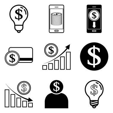 Dolar Düz Simgesi Seti Beyaz Arkaplanda İzole Edildi