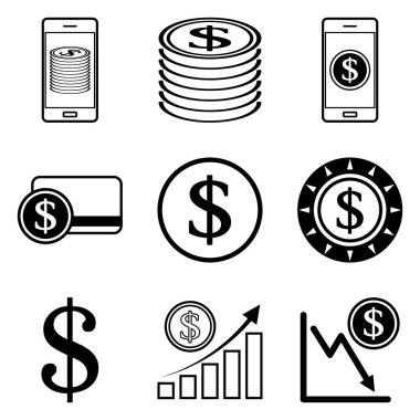 Dolar Düz Simgesi Seti Beyaz Arkaplanda İzole Edildi