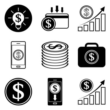 Dolar Düz Simgesi Seti Beyaz Arkaplanda İzole Edildi