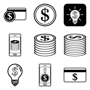 Dolar Düz Simgesi Seti Beyaz Arkaplanda İzole Edildi