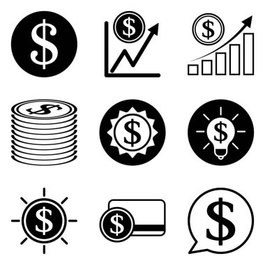 Dolar Düz Simgesi Seti Beyaz Arkaplanda İzole Edildi