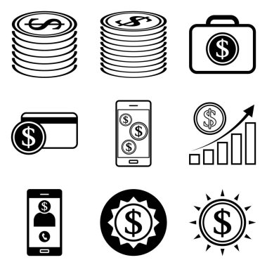 Dolar Düz Simgesi Seti Beyaz Arkaplanda İzole Edildi