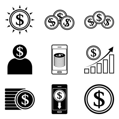 Dolar Düz Simgesi Seti Beyaz Arkaplanda İzole Edildi