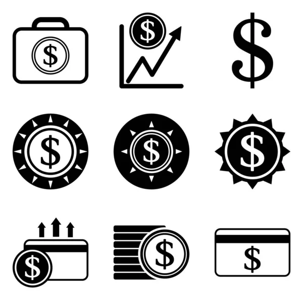 Dollar Flat Icon Set Isoliert Auf Weißem Hintergrund — Stockvektor