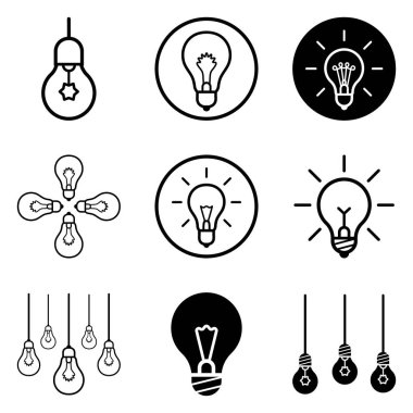 Bulbs3 Düz Simge Seti Beyaz Arkaplanda İzole Edildi