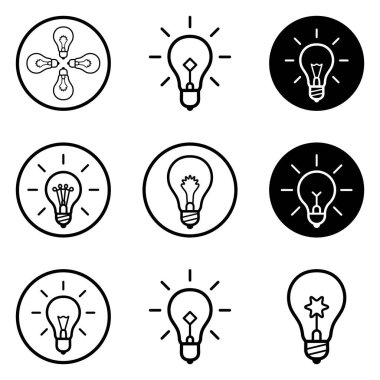 Bulbs3 Düz Simge Seti Beyaz Arkaplanda İzole Edildi