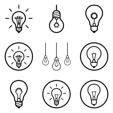 Bulbs3 Düz Simge Seti Beyaz Arkaplanda İzole Edildi