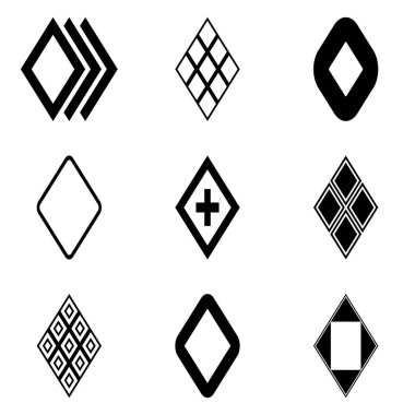 Rhombus Düz Simge Seti Beyaz Arkaplanda İzole Edildi