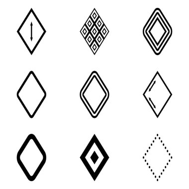 Rhombus Düz Simge Seti Beyaz Arkaplanda İzole Edildi