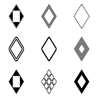 Rhombus Düz Simge Seti Beyaz Arkaplanda İzole Edildi