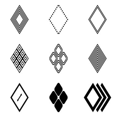 Rhombus Düz Simge Seti Beyaz Arkaplanda İzole Edildi