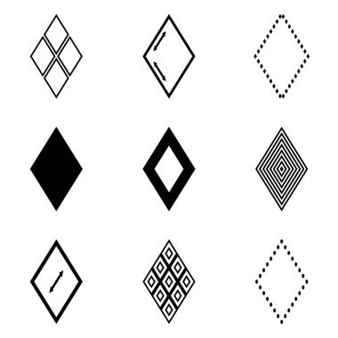 Rhombus Düz Simge Seti Beyaz Arkaplanda İzole Edildi