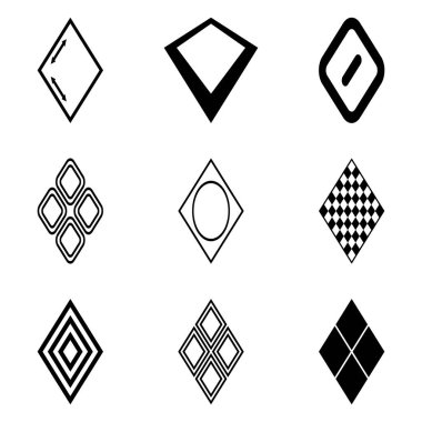 Rhombus Düz Simge Seti Beyaz Arkaplanda İzole Edildi