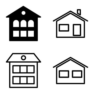 Düz Simge Seti Beyaz Arkaplanda Ayrı Tutulan Evler
