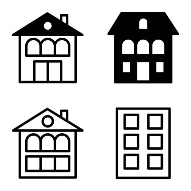 Düz Simge Seti Beyaz Arkaplanda Ayrı Tutulan Evler