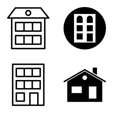 Düz Simge Seti Beyaz Arkaplanda Ayrı Tutulan Evler