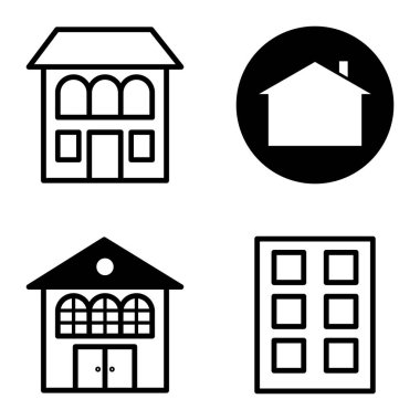 Düz Simge Seti Beyaz Arkaplanda Ayrı Tutulan Evler