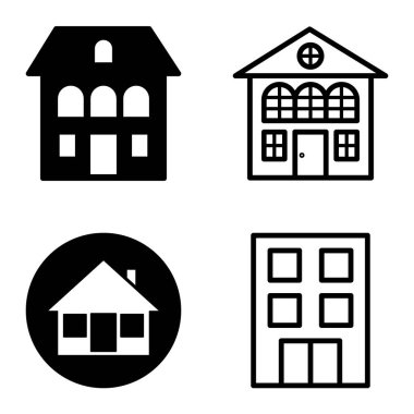 Düz Simge Seti Beyaz Arkaplanda Ayrı Tutulan Evler