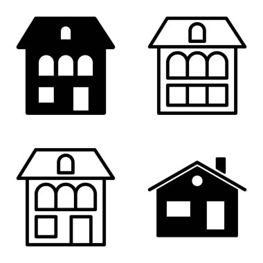 Düz Simge Seti Beyaz Arkaplanda Ayrı Tutulan Evler