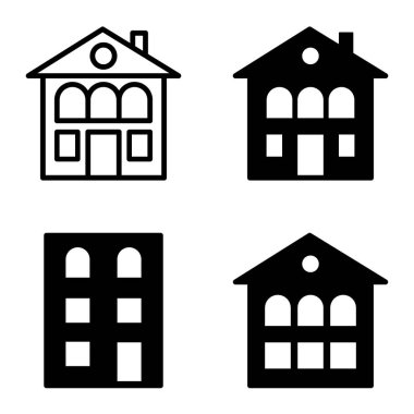 Düz Simge Seti Beyaz Arkaplanda Ayrı Tutulan Evler