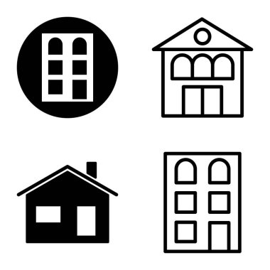 Düz Simge Seti Beyaz Arkaplanda Ayrı Tutulan Evler