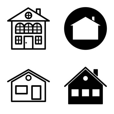 Düz Simge Seti Beyaz Arkaplanda Ayrı Tutulan Evler