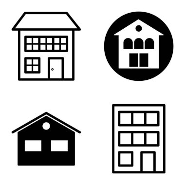 Düz Simge Seti Beyaz Arkaplanda Ayrı Tutulan Evler