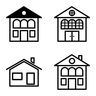 Düz Simge Seti Beyaz Arkaplanda Ayrı Tutulan Evler