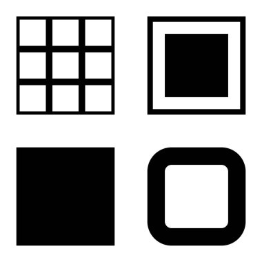 Kare Düz Simge Seti Beyaz Arkaplanda İzole Edildi